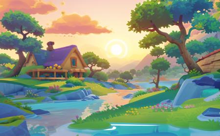 06028-4097946744-cartoon scenes,,Sky, (electric blue houses_1.3), trees, river,vegetation, mountains in the distance, flowers, rocks, paths, gras.png